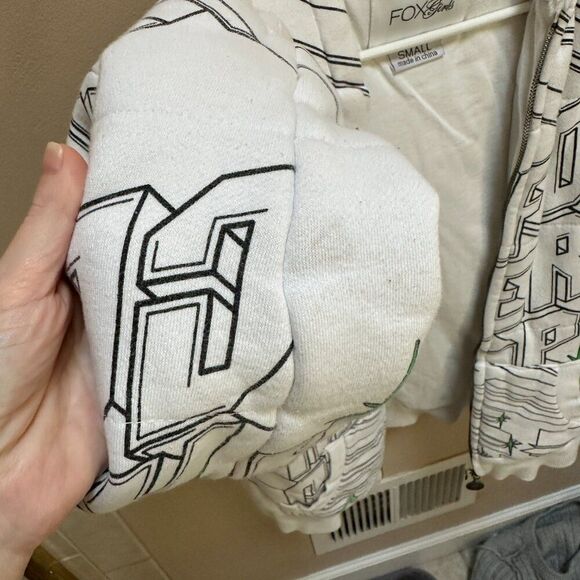 Fox Girls Riders Co White Heavyweight Zip Up Thick Hoodie Jacket Size XS - Picture 6 of 6